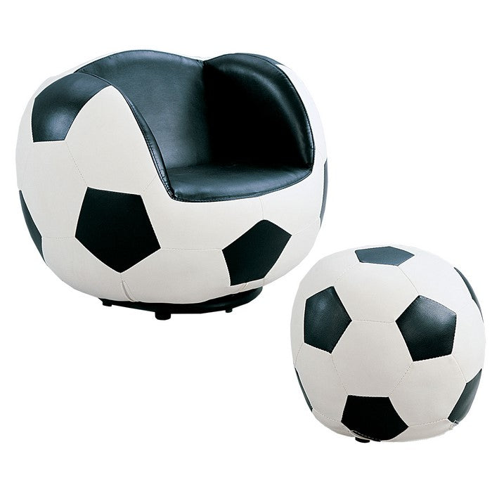 All Star 2 Piece Pack Chair & Ottoman, Soccer: White & Black