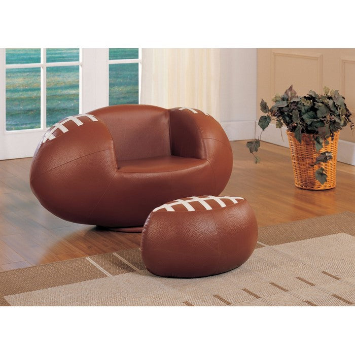 All Star 2 Piece Pack Chair & Ottoman, Football: Brown & White