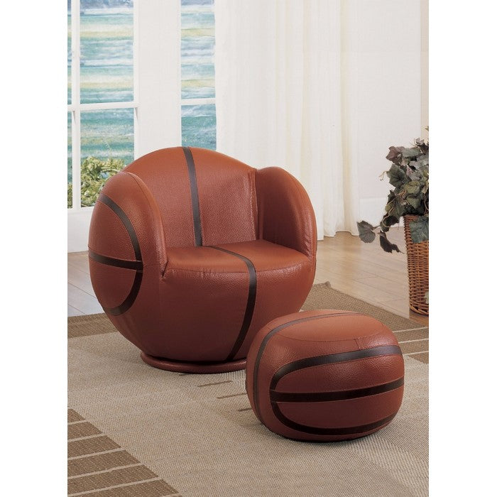 All Star 2 Piece Pack Chair & Ottoman, Basketball: Brown & Black