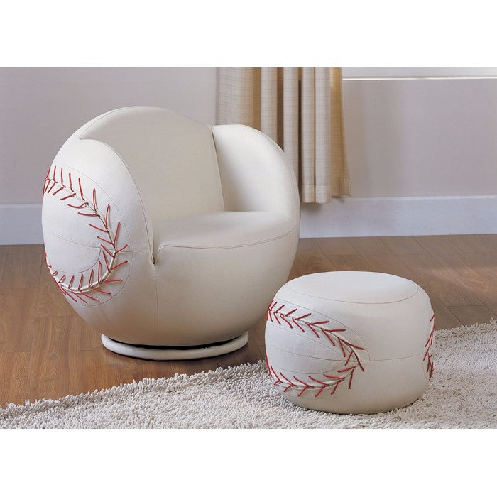 All Star 2 Piece Pack Chair & Ottoman, Baseball: White