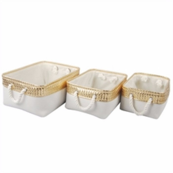 Beautiful Containers, Set of 3, White & Gold