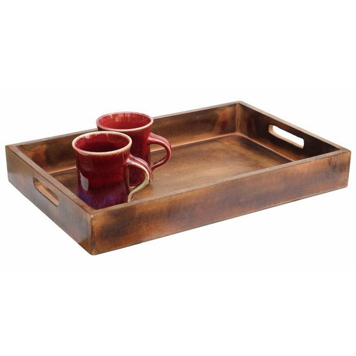 Benzara Rectangular Wooden Serving Tray With Cutout Handles, Brown