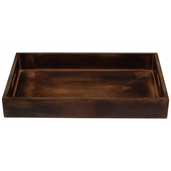 Benzara Rectangular Wooden Serving Tray With Cutout Handles, Brown