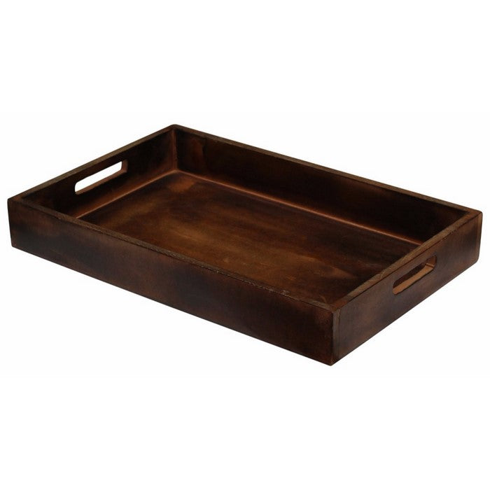 Benzara Rectangular Wooden Serving Tray With Cutout Handles, Brown