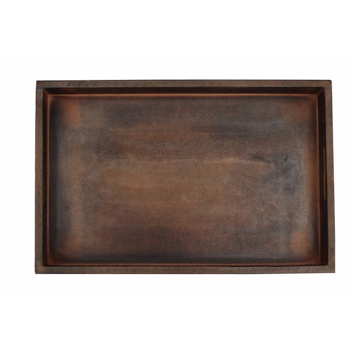 Benzara Rectangular Wooden Serving Tray With Cutout Handles, Brown