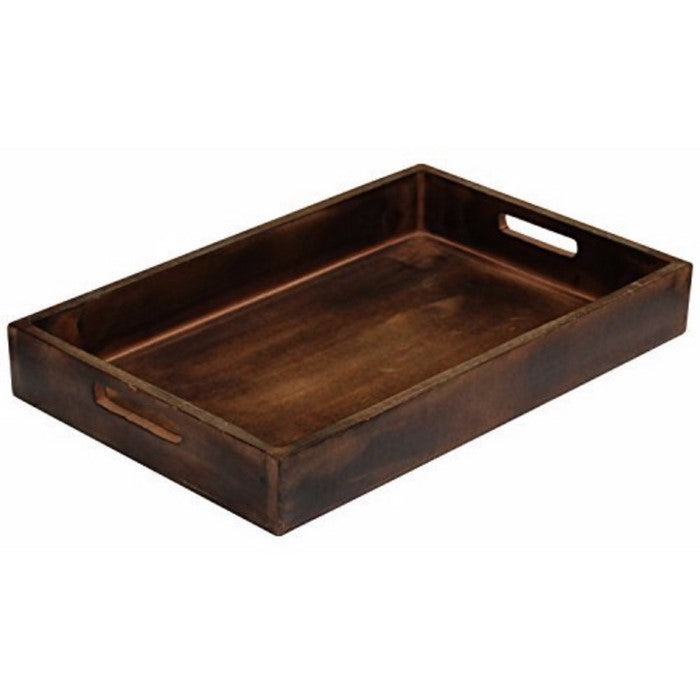 Benzara Rectangular Wooden Serving Tray With Cutout Handles, Brown
