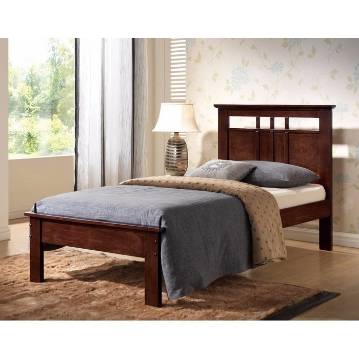 Contemporary Style Twin Bed With Wooden Panel Headboard, Brown
