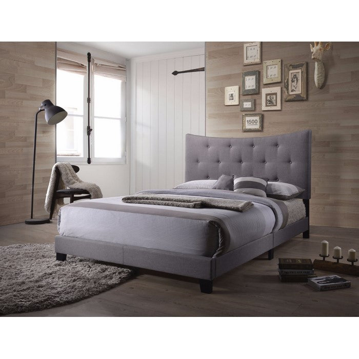Fabric Queen Bed with Concave Arched Button Tufted Headboard, Gray