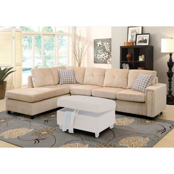 Sophisticated Sectional Sofa with 2 Pillows (Reversible), Beige