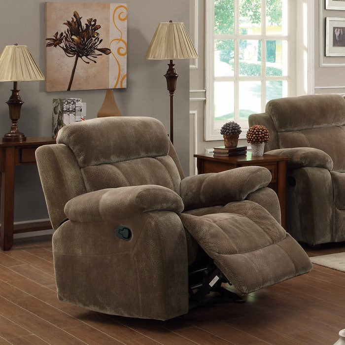 Attractive Glider Recliner with Pillow Arms, Brown