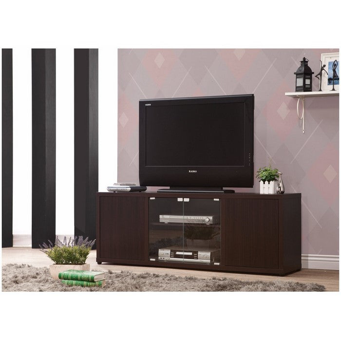 Elegant TV console with Push-to-Open Glass Doors, Brown