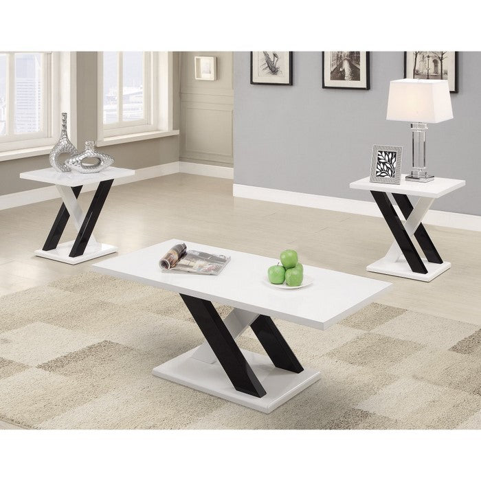 Fascinating wooden 3 piece occasional set, White and Black