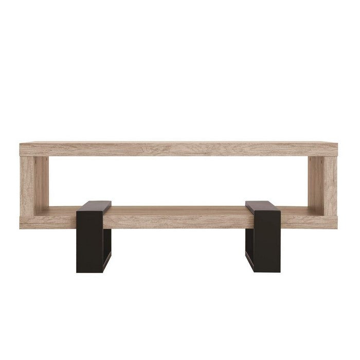 Modern Driftwood Open Shelf Coffee Table, Gray and Brown