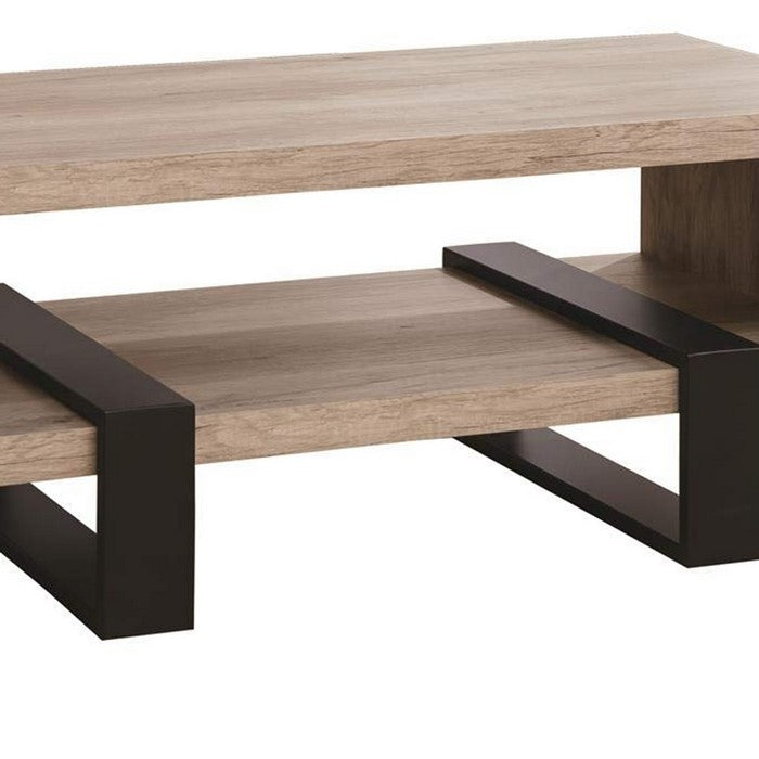 Modern Driftwood Open Shelf Coffee Table, Gray and Brown