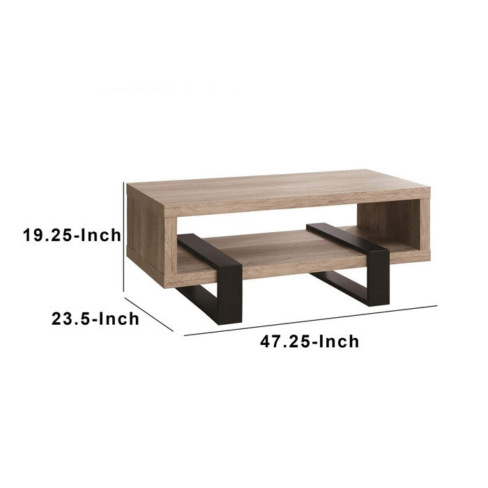 Modern Driftwood Open Shelf Coffee Table, Gray and Brown