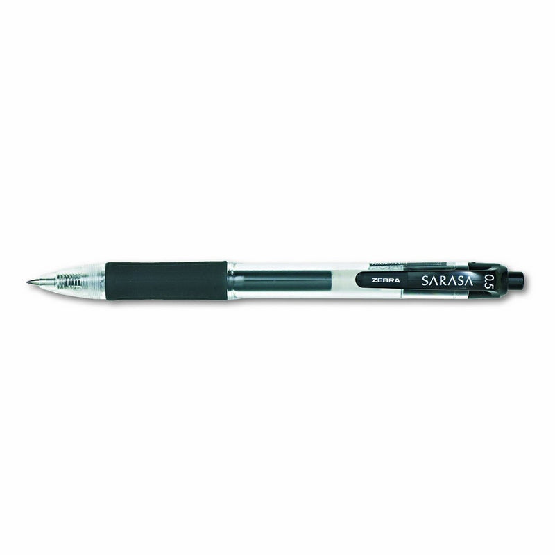 Zebra Sarasa Retractable Gel Ink Pens, Fine Point 0.5mm, Black, Rapid Dry Ink, 12-Count