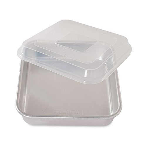 Nordic Ware Natural Aluminum Commercial Square Cake Pan with Lid, Exterior 9.88 x 9.88 Inches