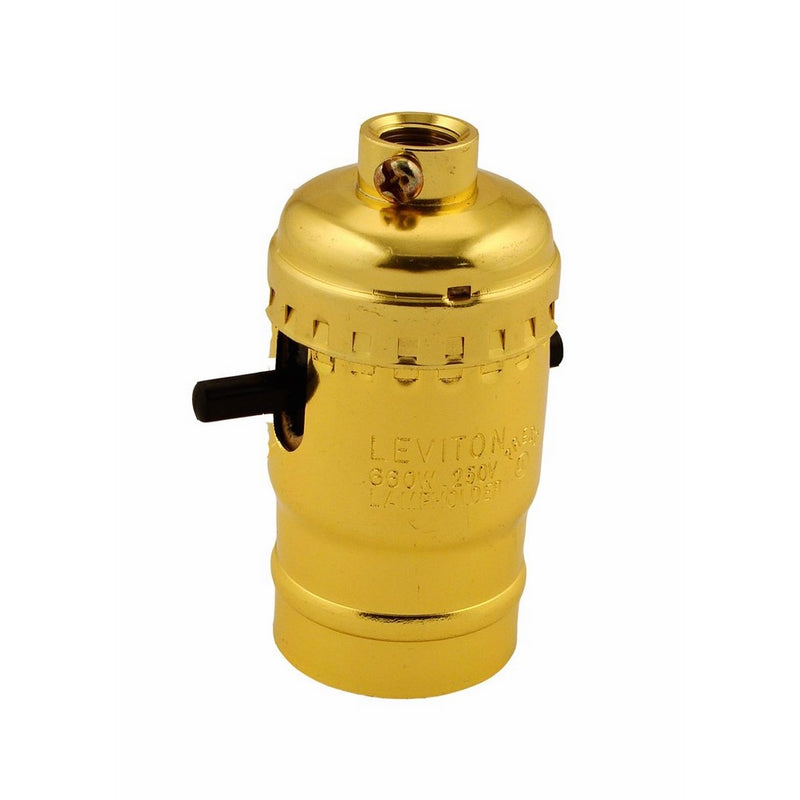 Leviton 6098-PG Medium Base Complete, Aluminum Shell Incandescent Lampholder, Push-Through, Single Circuit, 1/8IPs Tapped Bushing, Brass