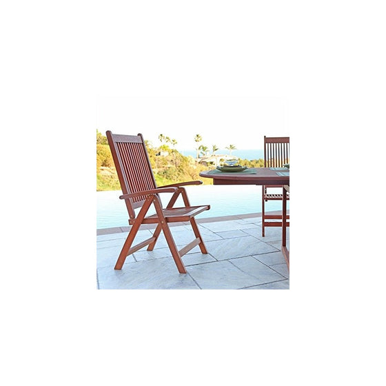 Vifah V145 Outdoor Wood Folding Arm Chair with Multiple-Position Reclining Back, Natural Wood Finish, 18 by 22 by 41-Inch