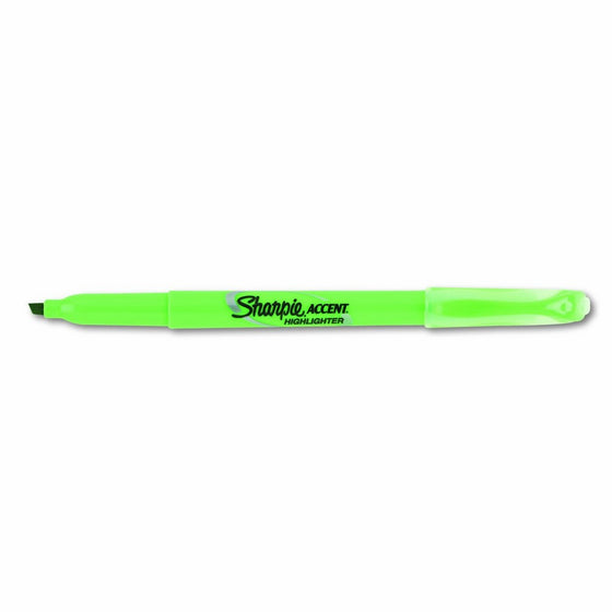 Sharpie Pocket Style Highlighters, Chisel Tip, Fluorescent Green, Box of 12