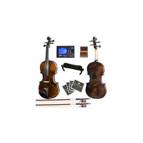 Mendini 4/4 MV50092D Flamed 1-Piece Back Solid Wood Violin with Case, Tuner, Shoulder Rest, Bow, Rosin, Bridge and Strings - Full Size