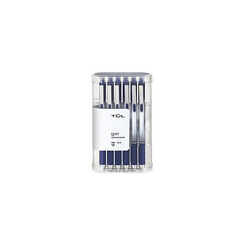 TUL Gel Pens, Retractable, Fine Point, 0.5 mm, Gray Barrel, Blue Ink, Pack Of 12