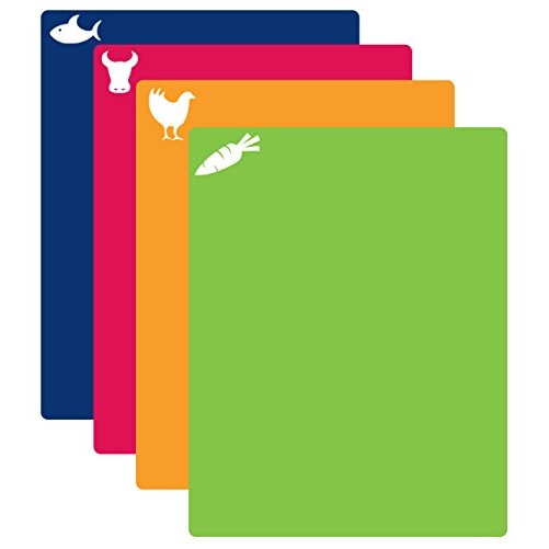 CounterArt Flexible Cutting Mat with Food Icons, Set of 4