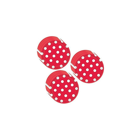 Red Polka Dot Party Dessert Plates - 24 Guests
