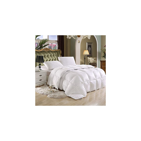 SUPER LUXURIOUS FULL / QUEEN SIZE Goose Down Alternative Comforter, 600 Thread Count 100% Egyptian Cotton Cover, 750 Fill Power, 80 Oz Fill Weight, Solid White Color