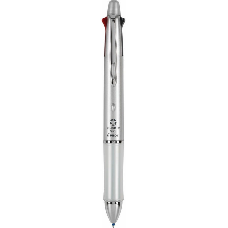 Pilot Dr. Grip 41 Multifunction Ballpoint Pen Pencil, Assorted Color Inks, Silver Barrel, 1-Pack (36229)