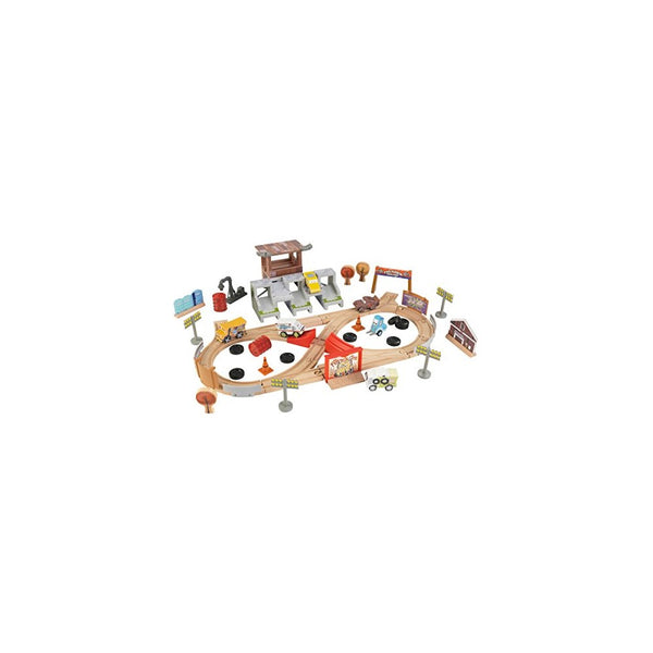 KIDKRAFT Disney Pixar Cars 3 Thunder Hollow 50 Piece Wooden Track Set with Accessories