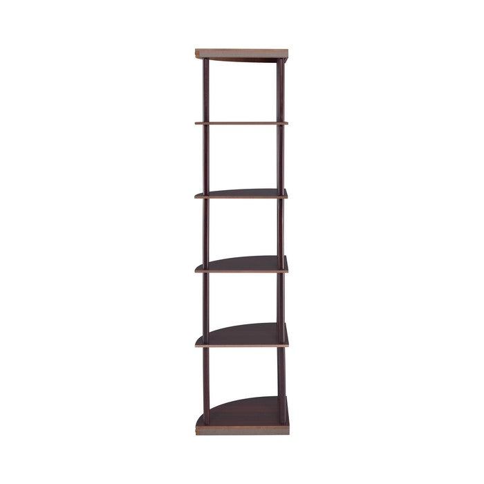 Illuminating corner bookcase with five pie-shaped shelves, Brown