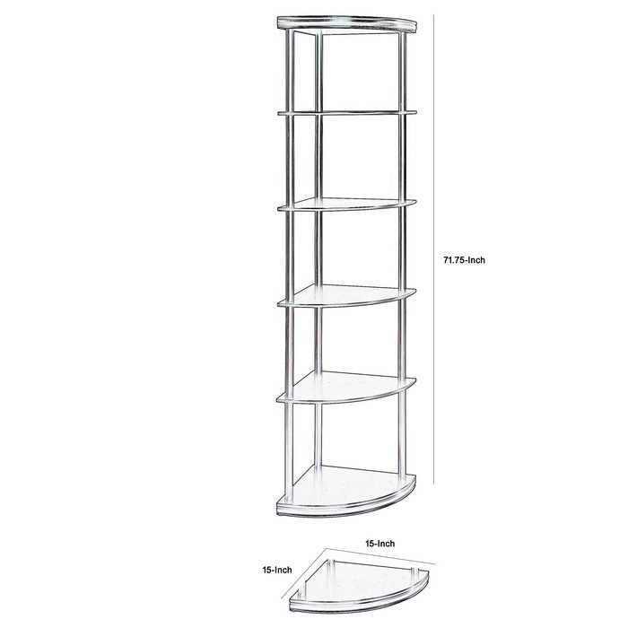 Illuminating corner bookcase with five pie-shaped shelves, Brown
