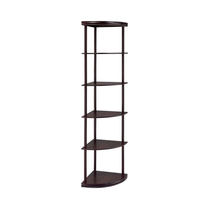 Illuminating corner bookcase with five pie-shaped shelves, Brown