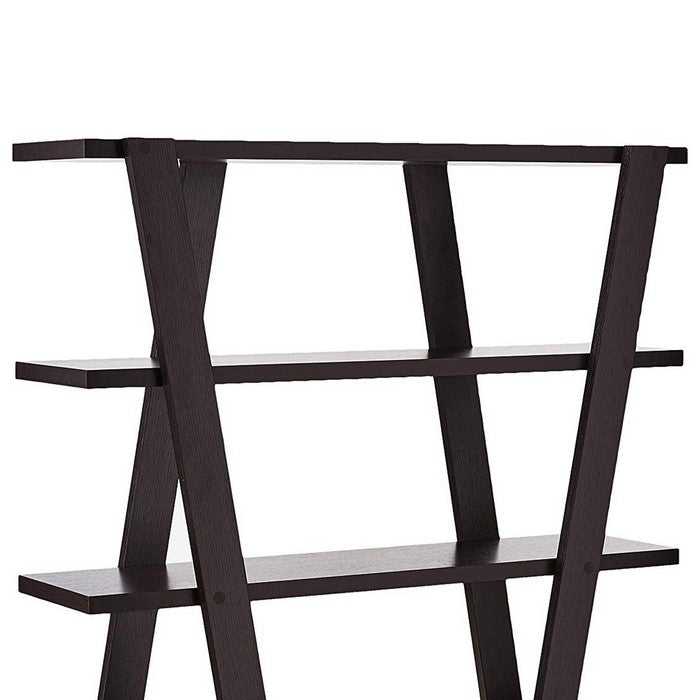 Exceptional  Bookcase with Inverted Supports and Open Shelves, Brown