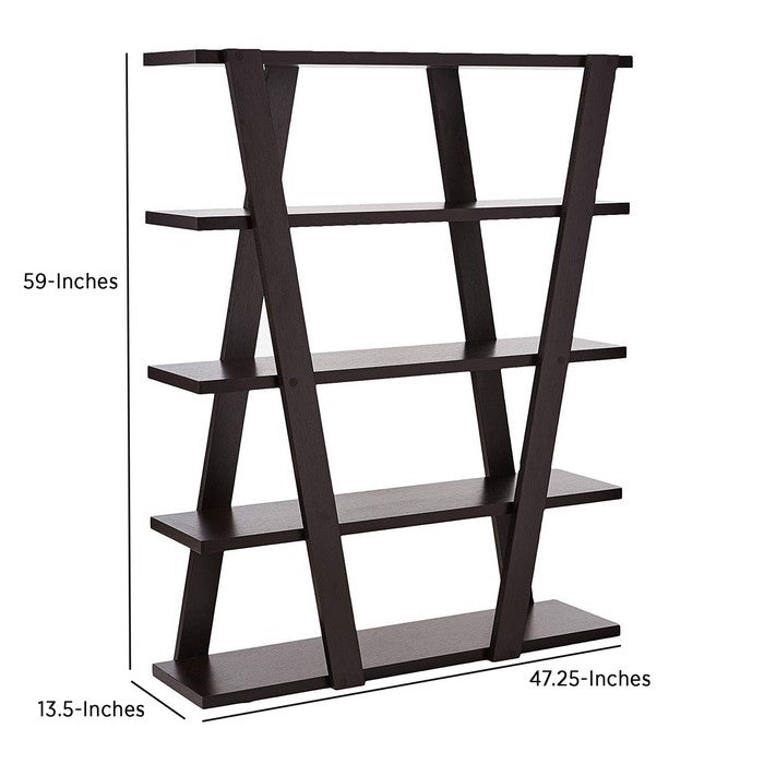 Exceptional  Bookcase with Inverted Supports and Open Shelves, Brown