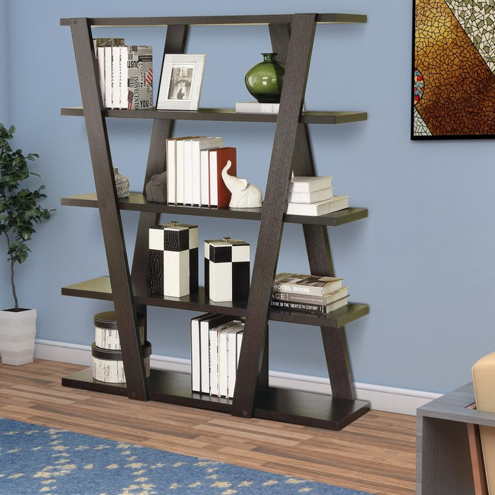 Exceptional  Bookcase with Inverted Supports and Open Shelves, Brown