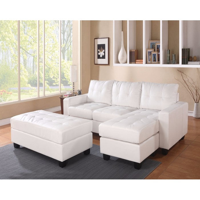 Trendy Sectional Sofa With Ottoman, 3 Piece Set, White