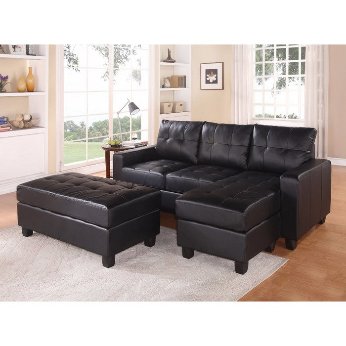 Modish Sectional Sofa With Ottoman, 3 Piece Set, Black