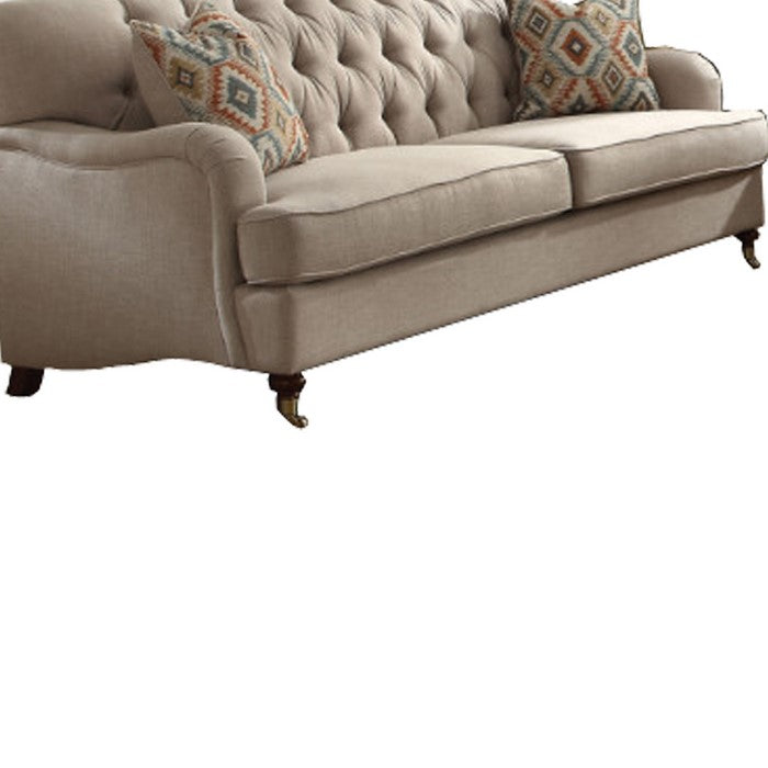 Fabric Upholstered Sofa with 2 Pillows, Beige