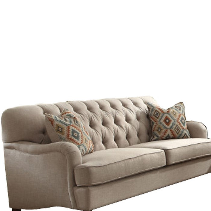 Fabric Upholstered Sofa with 2 Pillows, Beige