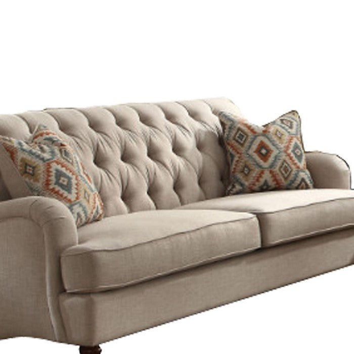 Fabric Upholstered Sofa with 2 Pillows, Beige