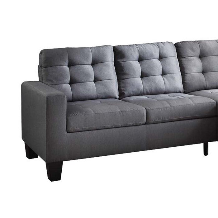 L Shaped Tufted Fabric Sectional Sofa with Reversible Ottoman, Gray