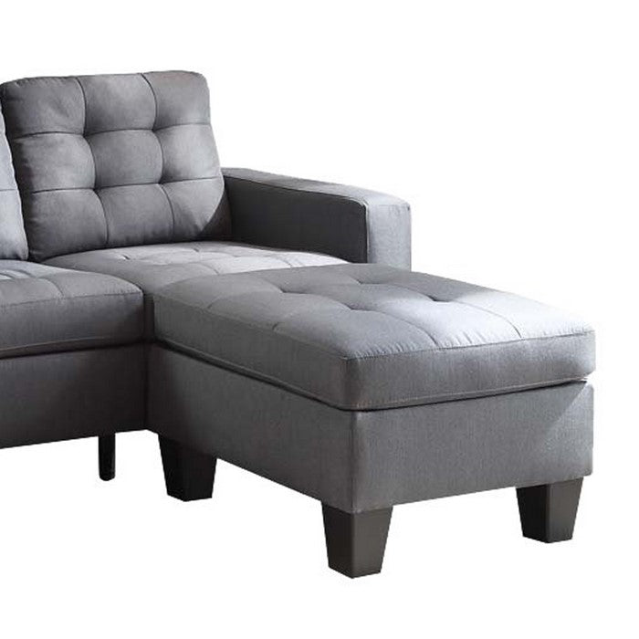 L Shaped Tufted Fabric Sectional Sofa with Reversible Ottoman, Gray