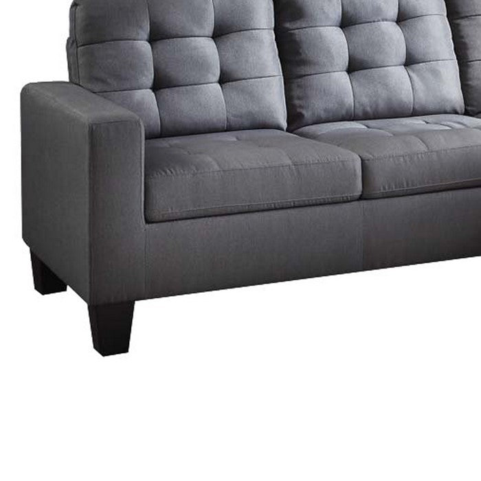 L Shaped Tufted Fabric Sectional Sofa with Reversible Ottoman, Gray