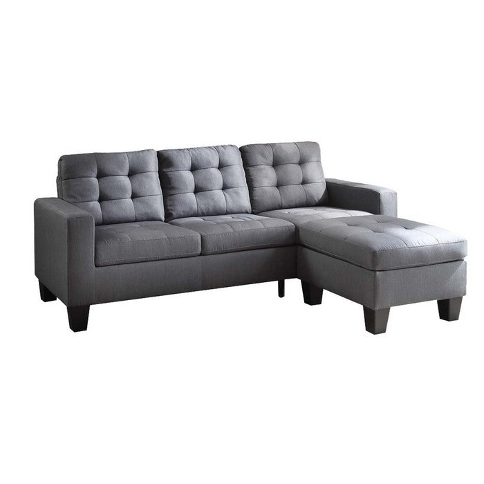 L Shaped Tufted Fabric Sectional Sofa with Reversible Ottoman, Gray