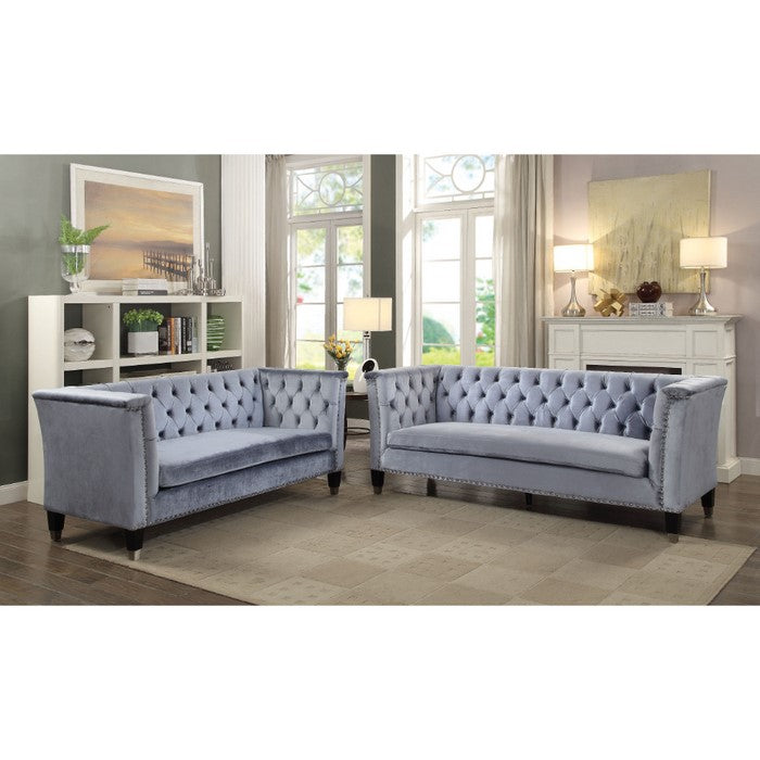 Imperial Looking Sofa, Blue-Gray Velvet