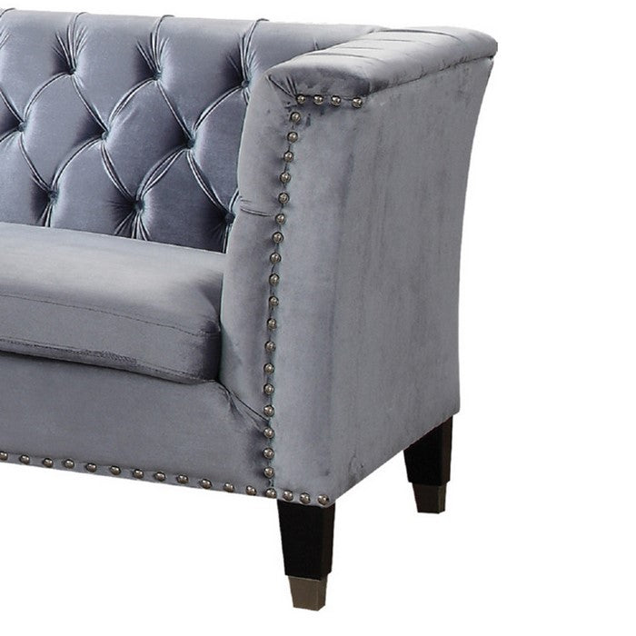 Imperial Looking Sofa, Blue-Gray Velvet