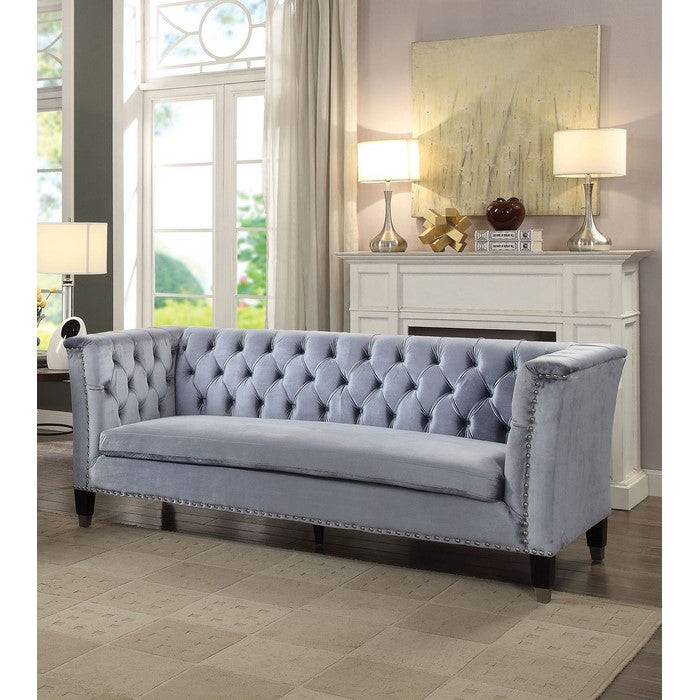 Imperial Looking Sofa, Blue-Gray Velvet