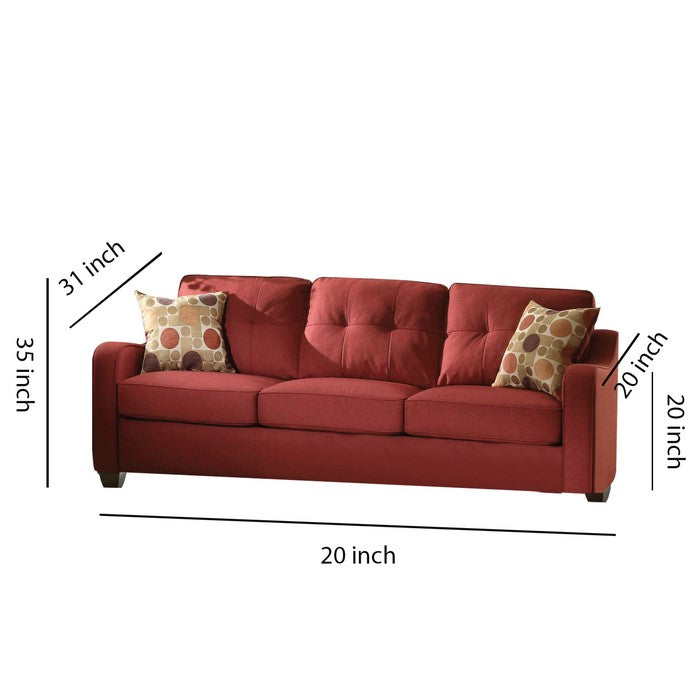 Smart Looking Sofa with 2 Pillows, Red